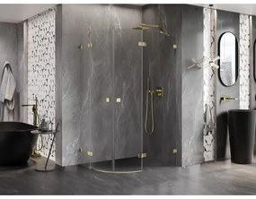 Mexen Lunar, pravý polkruhový sprchový kút 100 x 90 cm, 8mm číre sklo, zlatý profil, 833-100P-090L-50-00
