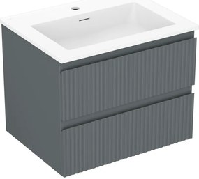 Mexen Rivel, kúpeľňová skrinka 60 cm s umývadlom Otis, 2 zásuvky, drážkovaná, grafitová matná/biela matná, 91A20-06047-2-BFF66-W18M0