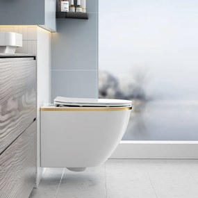 BPS-koupelny Závesná WC misa so SoftClose sedadlom HYD-5619, biela matná/zlatá