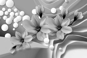 Samolepiaca tapeta čiernobiela magnólia na abstraktnom pozadí - 225x150