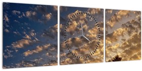 Obraz - Palmy medzi mrakmi (s hodinami) (90x30 cm)