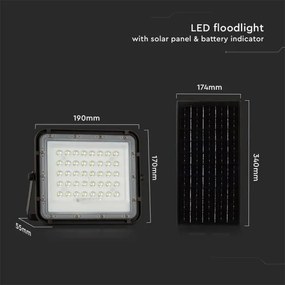 LED Vonkajší solárny reflektor LED/10W/3,2V IP65 4000K čierna + DO