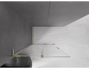 Mexen Velar L, posuvná sprchová zástena Walk-in 90 x 200 cm, 8mm číre sklo, zlatá lesklá, 871-090-003-03-50
