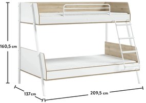 Poschodová posteľ 90x200+120x200cm Dylan - biela/dub svetlý