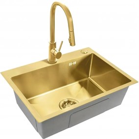 Rea Liam, oceľový kuchynský drez 530x450x200mm + sifón, zlatá matná, ZLE-06007