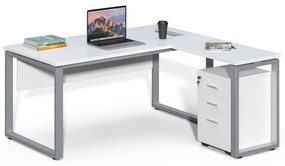 Rohový kancelársky stôl s kontajnerom Houseland Prime Home 01 160 cm biely