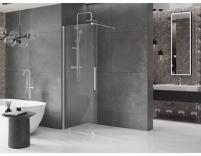 Mexen Velar, sprchová zástena s posuvnými dverami Walk-in 140 x 200 cm, 8mm číre sklo, brúsená oceľ, 871-140-000-03-97
