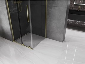 Mexen Velar L, sprchový kút s posuvnými dverami 90 x 90 cm, 8mm šedé sklo, zlatá matná, 871-090-090-43-55