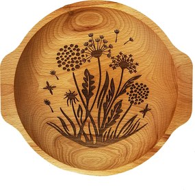 AMADEA Drevená miska kvety - púpavy, masívne drevo, 24 cm