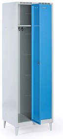 Plechová šatníková skrinka S8 na nohách, 2-dverová, 1920 x 600 x 500 mm, otočný zámok, modré dvere