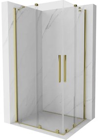 Mexen Velar Duo, sprchový kút s posuvnými dverami 90(dvere) x 80(dvere) cm, 8mm číre sklo, zlatý lesklý profil, 871-090-080-02-50