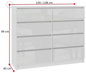 Komoda ARMARIA K120 8SZ, biela, 120x99x40