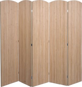 Bambusový paraván HWC-O30, deliaca stena, 5 panelov, 170 × 204 cm – hnedá