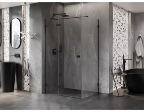 Mexen Lunar T, sklápací sprchový kút ľavý 125 x 120 cm, 8mm číre sklo, čierny profil, 834T-125-120-70-00-L