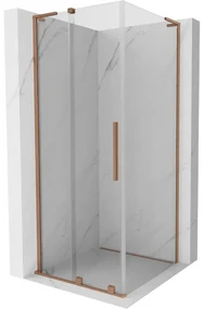 Mexen Velar L, sprchový kút s posuvnými dverami 90 x 90 cm, 8mm číre sklo, medená matná, 871-090-090-03-65