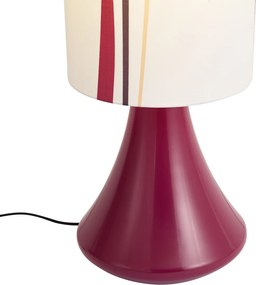 Retro stojaca lampa fialová s viacfarebným látkovým tienidlom - Mina