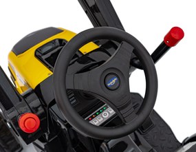 Batériový bager-traktor pre deti žltý + pohyblivé rameno lyžice + diaľkové ovládanie + pomalý štart + FM rádio + LED