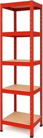 Akcia 5x Regál 180x40x40 cm lakovaný 5-policový, nosnosť 875 kg - červený