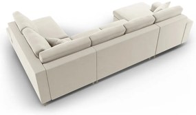 Béžová zamatová rozkladacia/s úložným priestorom rohová pohovka (pravý roh/do "U") Kyoto – Cosmopolitan Design
