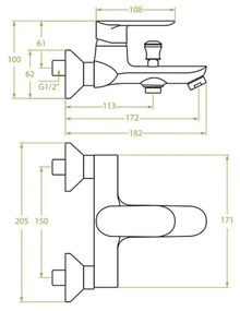 Laveo Appia, vaňová/sprchová batéria nástenná h-100, chrómová, LAV-BLP_010D