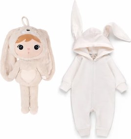 Najkrajší darček pre bábätko – zajačik s menom béžová + overal 62/68 (3-6M)