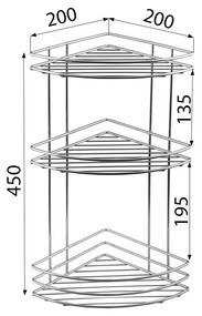 AQUALINE 37015 Chróm line drôtená polica rohová trojitá, strieborná