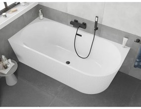 Mexen Silo, rohová voľne stojaca ryhovaná vaňa, ľavá, 150 x 75 cm, biela lesklá, čierny matný prepad, 52891507500L-70