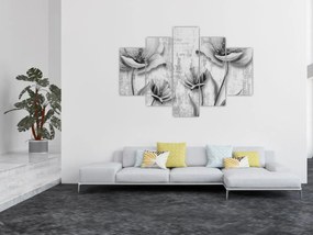 Obraz - Čiernobiele kvety na pozadí (150x105 cm)