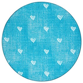 Okrúhly koberec pre deti HEARTS Jeans, vintage srdce - tyrkysová Veľkosť: kruh 100 cm