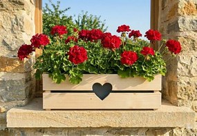 AMADEA Drevený obal na kvetináč so srdcom biely, 52x21,5x17cm Český výrobok