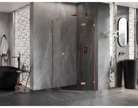 Mexen Lunar, päťuholníkový sprchový kút s pravým sklonom 90 x 90 cm, 8mm číre sklo, profil medená matná, 831-090P-090L-65-00-P