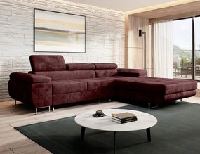 Veľký rohový gauč s funkciou spania vpravo Norberg bordový s opierkami hlavy