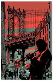 Ilustrácia jazz trumpet player in brooklyn, isaxar, (26.7 x 40 cm)