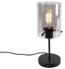 Dizajnová stolná lampa čierna s dymovým sklom na stojane - Dome