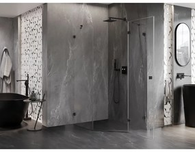 Mexen Lunar, pravý výklopný päťuholníkový sprchový kút 90 x 100 cm, 8mm číre sklo, čierny profil, 831-090P-100L-70-00-P