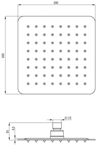 Deante Floks, dažďová hlavica z nerezovej ocele 200x200 mm štvorcová, chrómová, NAC_005K