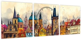 Obraz - Jeseň v maľovanom meste (s hodinami) (90x30 cm)