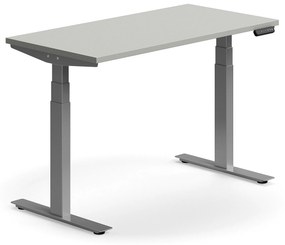 Výškovo nastaviteľný stôl QBUS, rovný, 1200x600 mm, strieborný rám, svetlošedá