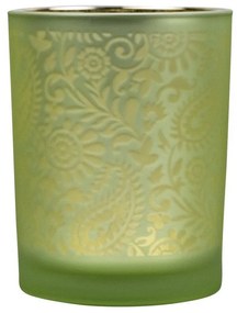 Zeleno strieborný sklenený svietnik s ornamentami Paisley vel.M - Ø10*12,5cm