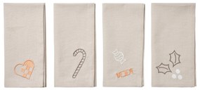 Broste Vyšívaný obrúsok Fryd Light Warm Grey – set 4 ks