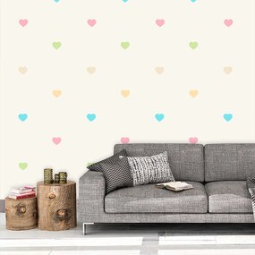 Sablio Tapeta Farebné srdiečka na béžovej - 336x220 cm