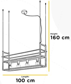 ONLI - Luster na lanku s poličkou JEFFER 4xE27/22W/230V čierna