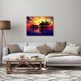 Sklenený obraz ostrovu pri západe slnka (70x50 cm)
