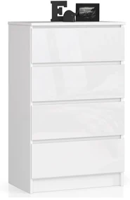 Komoda Kuba 60 cm - 4 šuplíky biela lesk