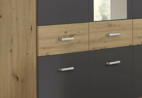 Šatníková skriňa so zrkadlom Bremen, 136 cm, dub artisan/tmavo šedá