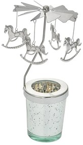 Strieborný točiaci svietnik na čajovku s hojdacími koníkmi Ringi - Ø 8*17 cm
