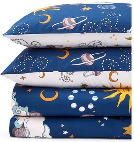 Biele/modré bavlnené obliečky na dvojlôžko/predĺžené 230x220 cm Disco Space – Their Nibs