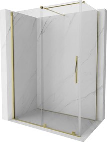 Mexen Velar, sprchový kút s posuvnými dverami 140(dvere) x 80(stena) cm, 8mm číre sklo, zlatá lesklá, 871-140-080-01-50