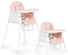 skladacia detská stolička na kŕmenie 3 v 1 ružová