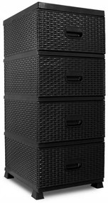 Čierna komoda s ratanovým dizajnom so 4 zásuvkami